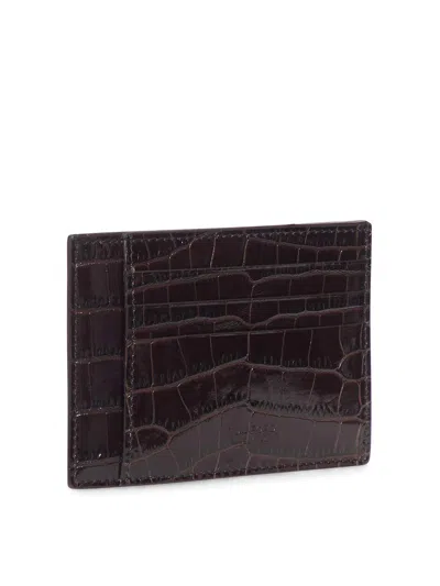 Tom Ford Leather Card Holder In Brown