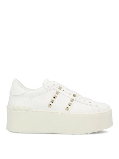 Valentino White Rockstud Elegant Sneakers With Golden Studs In Multi