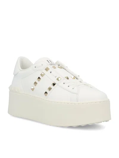 Valentino White Rockstud Elegant Sneakers With Golden Studs In Multi