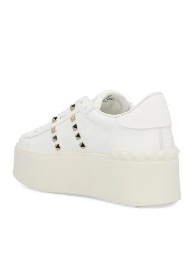 Valentino White Rockstud Elegant Sneakers With Golden Studs In Multi