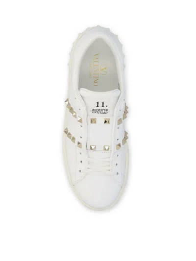 Valentino White Rockstud Elegant Sneakers With Golden Studs In Multi