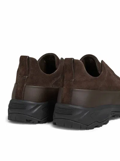 Zegna Baskets Triple Stitch Monte En Veau Velours Marron In Brown