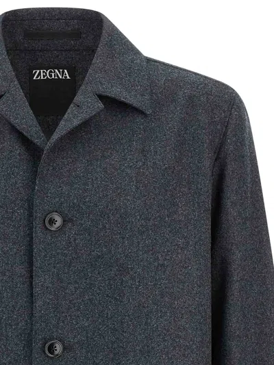 Zegna Wool Jacket Featuring Long Sleeves And Pockets In Gray