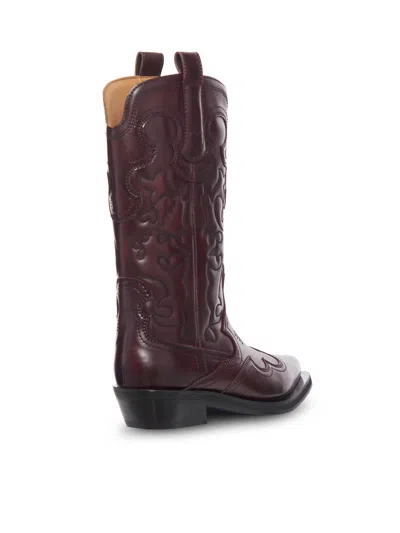Ganni Embroidered Western Boots In Black