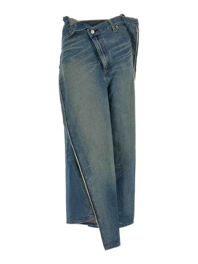 Junya Watanabe Asymmetric Stonewashed Denim Wide Leg Jeans In Multi