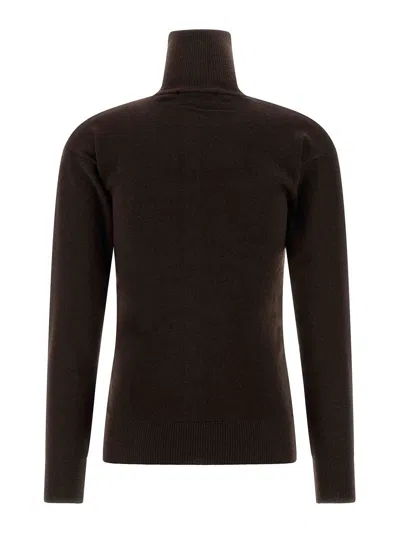 Lemaire Wool Cardigan Featuring High Collar And Ribbed Cuffs In Brown