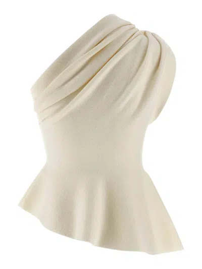 Khaite Aimee Asymmetric One-shoulder Wool-blend Peplum Top In Multi