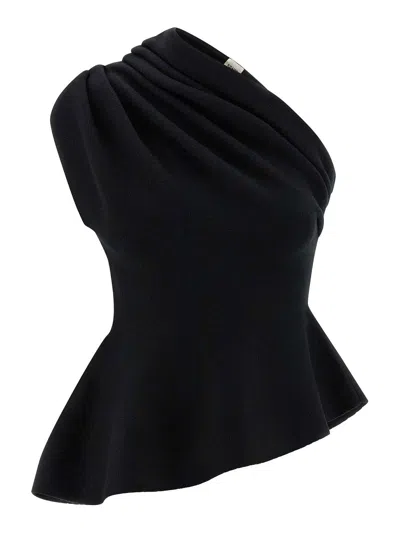 Khaite Aimee Asymmetric One-shoulder Wool-blend Peplum Top In Black