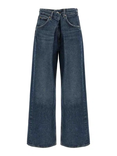 Agolde Vana Draped Low-rise Wide-leg Jeans In Blue