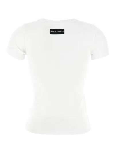 Marine Serre Fitted Short-sleeve Organic Cotton T-shirt With Embroidered Detail In White