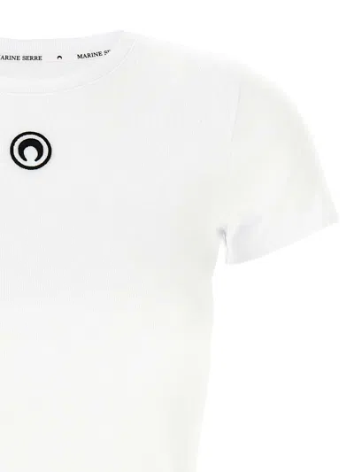 Marine Serre Fitted Short-sleeve Organic Cotton T-shirt With Embroidered Detail In White