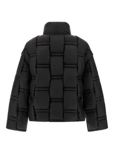 Raxxy Quilted Black Puffer Coat With High Collar In Animal Print