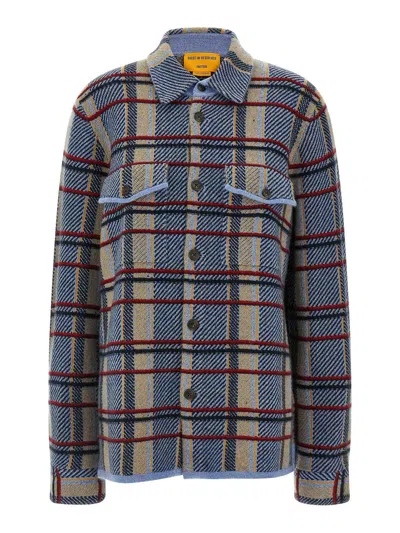 Guest In Residence Heather Blue Plaid Cashmere Work Shirt Jacket In Blue