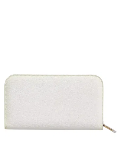 Pre-owned Dolce & Gabbana White Leather Logo Plaque Zip Around Continental Women's Wallet ()