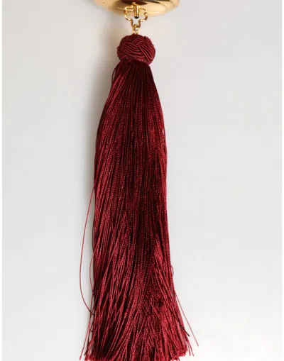Pre-owned Dolce & Gabbana White Pearl Resin Gold Metal Red Tassel Pendant Women's Bag () In Multi