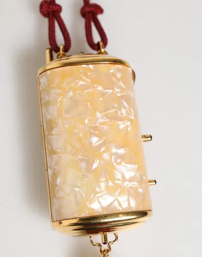 Pre-owned Dolce & Gabbana White Pearl Resin Gold Metal Red Tassel Pendant Women's Bag () In Multi