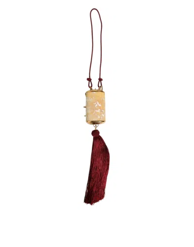 Pre-owned Dolce & Gabbana White Pearl Resin Gold Metal Red Tassel Pendant Women's Bag () In Multi