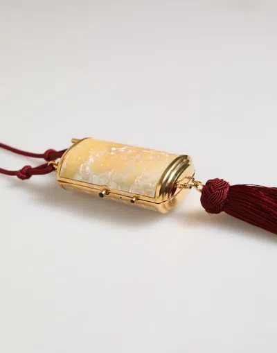 Pre-owned Dolce & Gabbana White Pearl Resin Gold Metal Red Tassel Pendant Women's Bag () In Multi