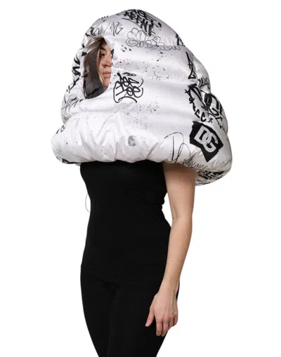 Dolce & Gabbana Polyester Printed Hood Quilted Oversized Hat In White