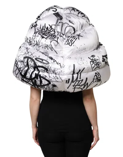 Dolce & Gabbana Polyester Printed Hood Quilted Oversized Hat In White