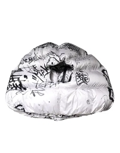 Dolce & Gabbana Polyester Printed Hood Quilted Oversized Hat In White