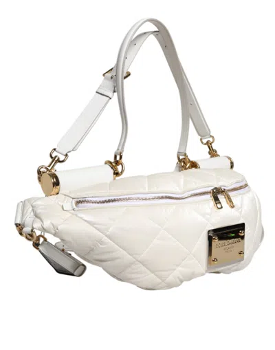 Pre-owned Dolce & Gabbana White Quilted Logo Plaque Belt Waist Fanny Pack Women's Bag ()