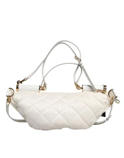 Pre-owned Dolce & Gabbana White Quilted Logo Plaque Belt Waist Fanny Pack Women's Bag ()