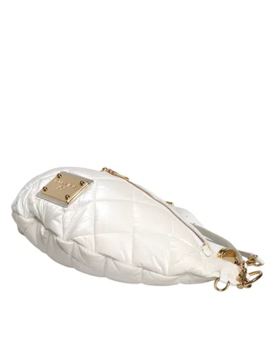 Pre-owned Dolce & Gabbana White Quilted Logo Plaque Belt Waist Fanny Pack Women's Bag ()