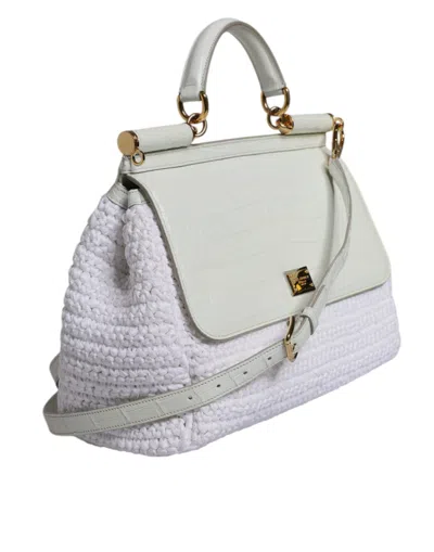 Pre-owned Dolce & Gabbana White Rafia Leather Top Handle Crossbody Women's Bag ()