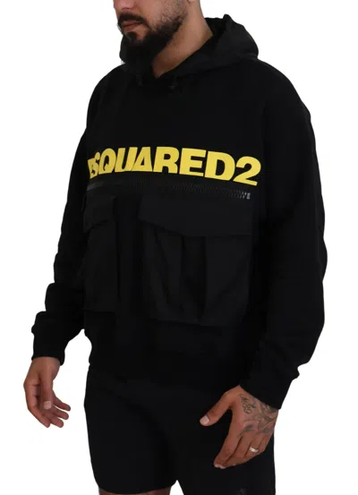 Pre-owned Dsquared2 Dsquared² Black Cotton Hooded Printed Pullover Men's Sweater ()