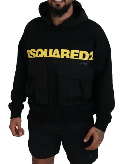 Pre-owned Dsquared2 Dsquared² Black Cotton Hooded Printed Pullover Men's Sweater ()