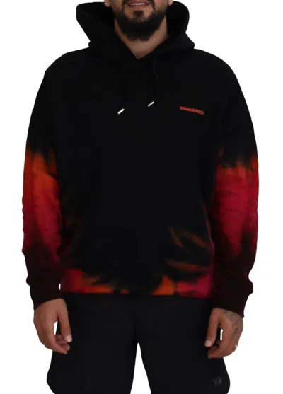 Pre-owned Dsquared2 Dsquared² Black Red Cotton Hooded Tie Dye Pullover Men's Sweater () In Multi