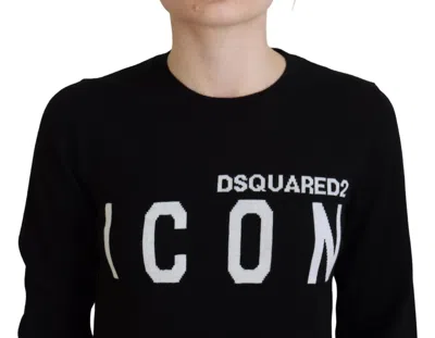 Pre-owned Dsquared2 Dsquared² Black Virgin Wool Logo Print Long Sleeves Women's Sweater ()