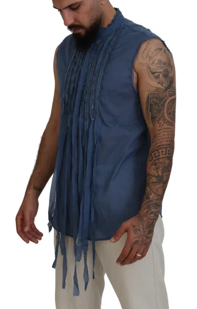 Pre-owned Dsquared2 Dsquared² Blue Cotton Chain Embellishment Sleeveless Men's Shirt ()