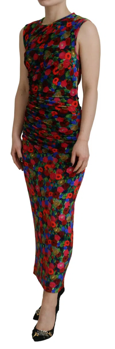 Pre-owned Dsquared2 Dsquared² Multicolor Floral Bodycon Ruched Maxi Women's Dress ()