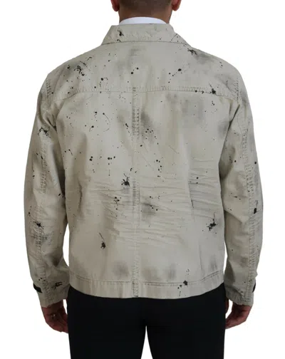 Pre-owned Dsquared2 Dsquared² Off White Black Splash Print Casual Denim Men's Jacket ()
