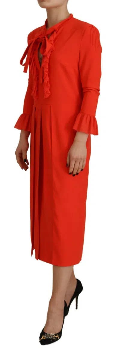 Pre-owned Dsquared2 Dsquared² Red Polyester Long Sleeves Pleated Midi Women's Dress ()