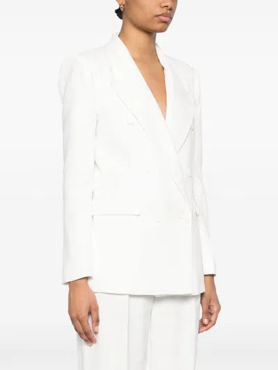 Elisabetta Franchi Linen Blend Double-breasted Jacket In White