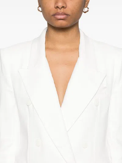 Elisabetta Franchi Linen Blend Double-breasted Jacket In White