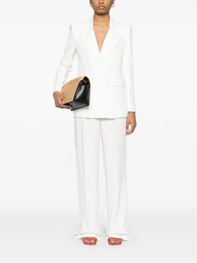 Elisabetta Franchi Linen Blend Double-breasted Jacket In White