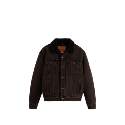 Levi's Relaxed Fit Faux Shearling Lined Denim Trucker Jacket In Black