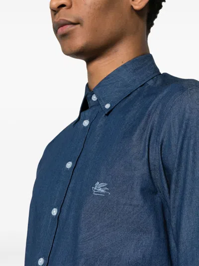 Etro Paisley Washed Denim Shirt In Blue