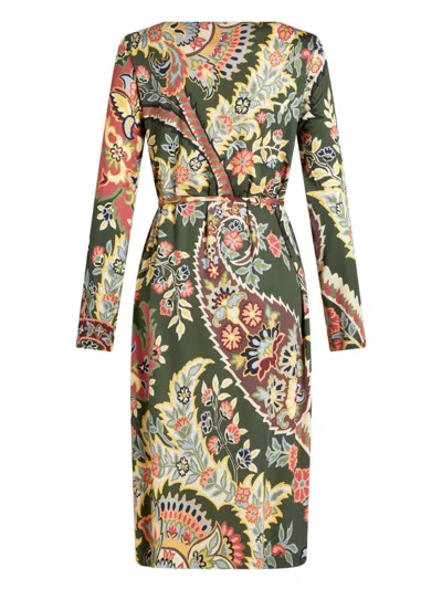 Etro Abstract Print Belted Midi Dress In Multi