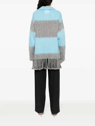 Etro Striped Wool Blend Polo Shirt In Blue