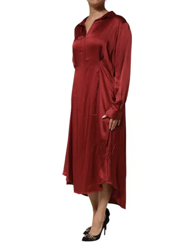 Fabiana Filippi Burgundy Acetate Viscose Satin Long Dress In Burgundy