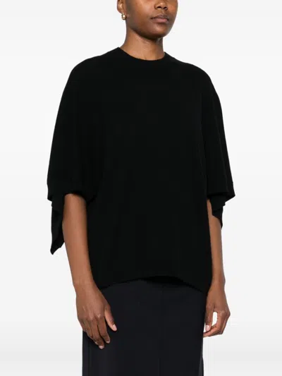 Fabiana Filippi Wool Blend Batwing Sleeve Top In Black