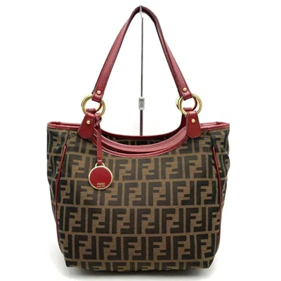 Pre-owned Fendi Brown Red Color Canvas Handbag Tote Bag () In Multi