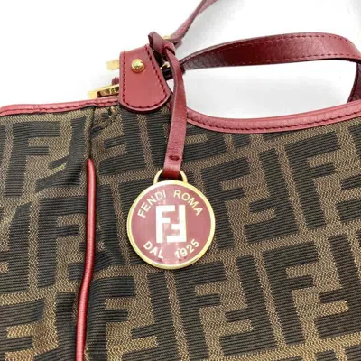 Pre-owned Fendi Brown Red Color Canvas Handbag Tote Bag () In Multi