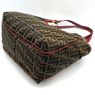 Pre-owned Fendi Brown Red Color Canvas Handbag Tote Bag () In Multi