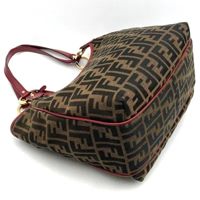 Pre-owned Fendi Brown Red Color Canvas Handbag Tote Bag () In Multi
